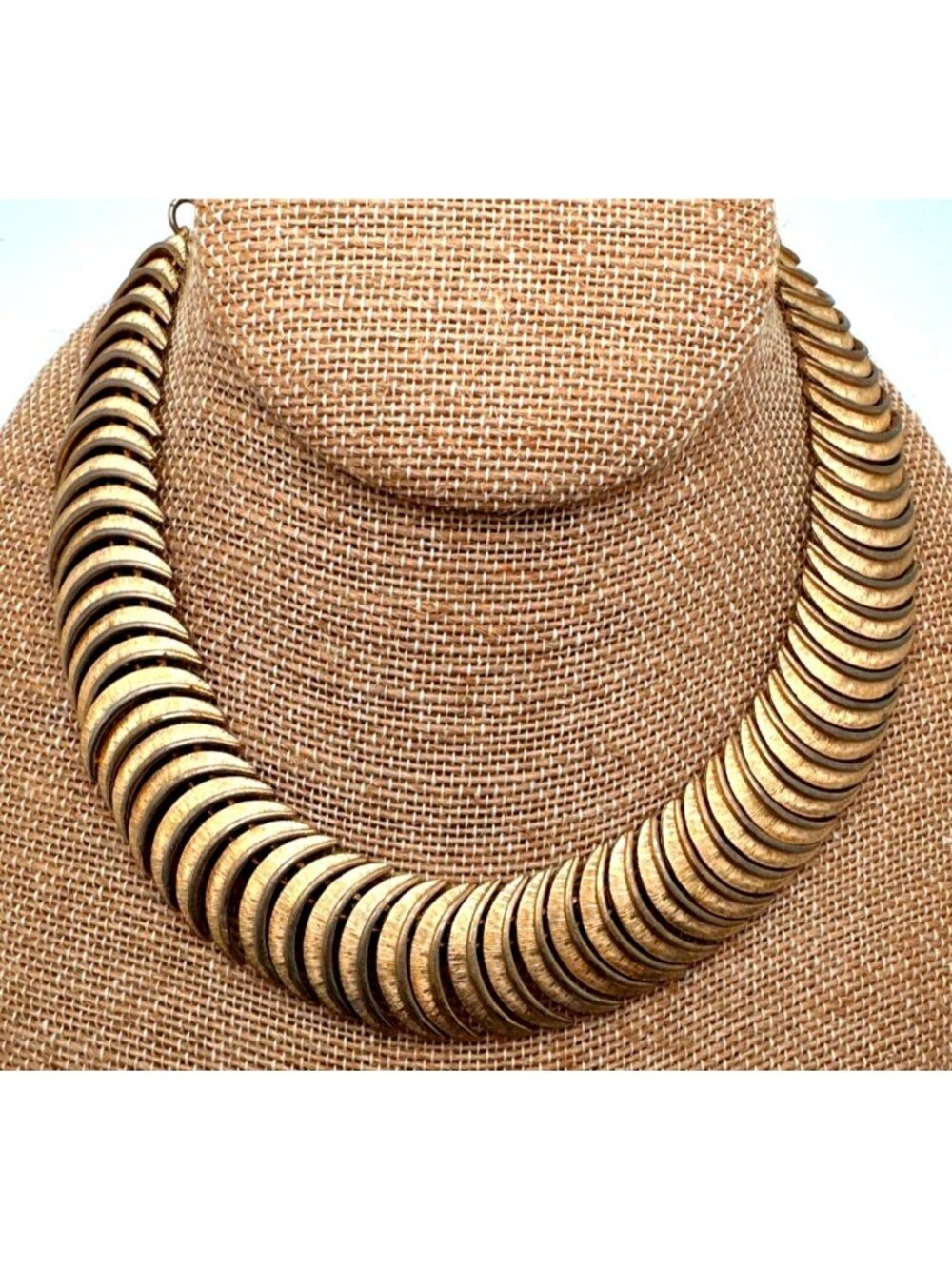 Vintage Mid Century Collar Necklace Egyptian Inspired Crescent Gold Tone Unsigne